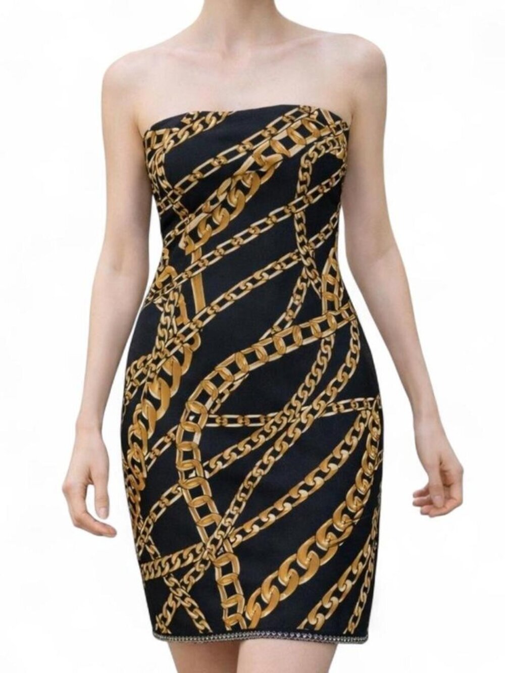 Miroa printed chain strapless dress